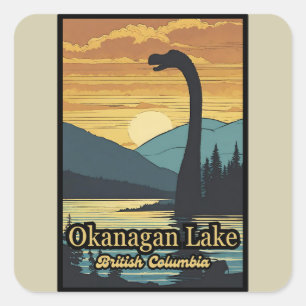 Retro zonsondergang Ogopogo de Okanagan Lake Monst Vierkante Sticker