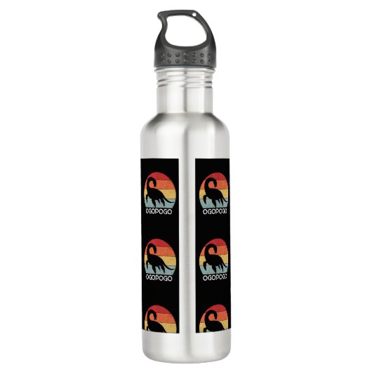 Retro zonsondergang Ogopogo de Okanagan Lake Monst Waterfles (Achterkant)