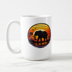 Retro Zonsondergang Olifant Silhouet Koffiemok