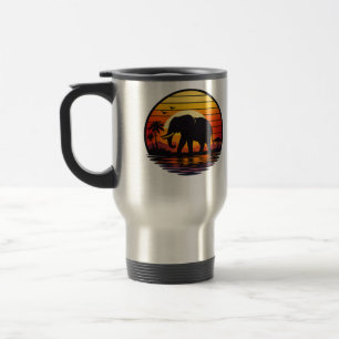 Retro Zonsondergang Olifant Silhouet Reisbeker