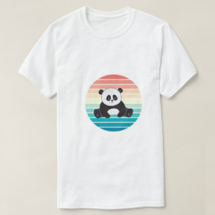 Retro Zonsondergang Ontspannende Panda Beer Kunst T-shirt