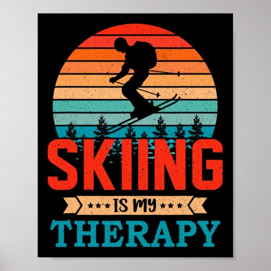 Retro zonsondergang ontwerp skigebied cadeau voor poster (Voorkant)