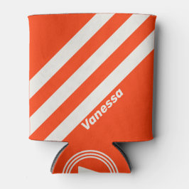 Retro Zonsondergang Oranje Drie Strepen met Naam Blikjeskoeler
