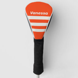 Retro Zonsondergang Oranje Drie Strepen met Naam Golfheadcover