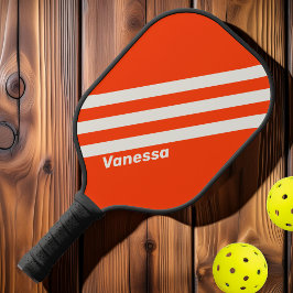 Retro Zonsondergang Oranje Drie Strepen met Naam Pickleball Paddle