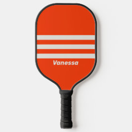 Retro Zonsondergang Oranje Drie Strepen met Naam Pickleball Paddle