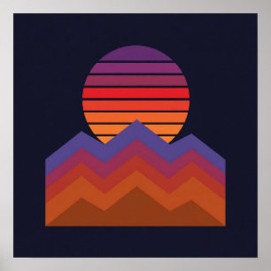 Retro Zonsondergang Over Bergen - Vintage 70s Stij Poster