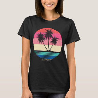 Retro Zonsondergang Palmbomen Junipero Beach T-shirt