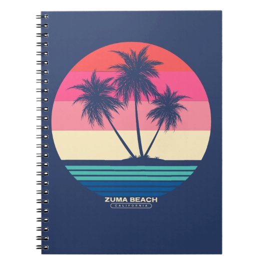 Retro Zonsondergang Palmbomen Zuma Beach Notitieboek (Voorkant)
