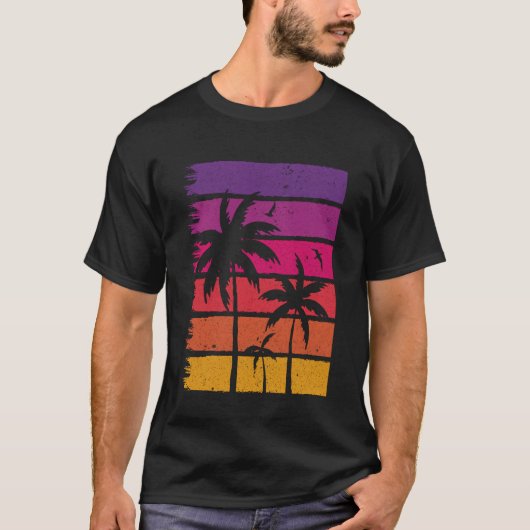 Retro Zonsondergang Palmboom 1 T-shirt (Voorkant)
