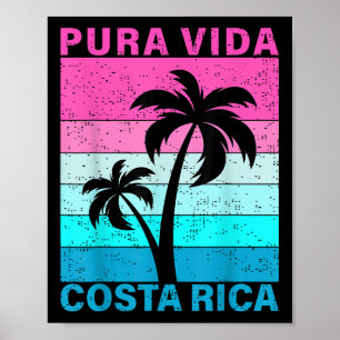 Retro Zonsondergang Palmboom Costa Rica Vakantie P Poster