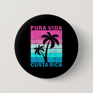 Retro Zonsondergang Palmboom Costa Rica Vakantie P Ronde Button 5,7 Cm