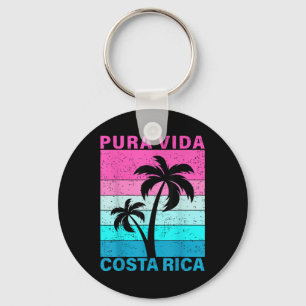 Retro Zonsondergang Palmboom Costa Rica Vakantie P Sleutelhanger