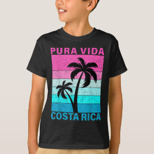Retro Zonsondergang Palmboom Costa Rica Vakantie P T-shirt