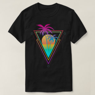 Retro Zonsondergang Palmboom Esthetisch Design T-shirt