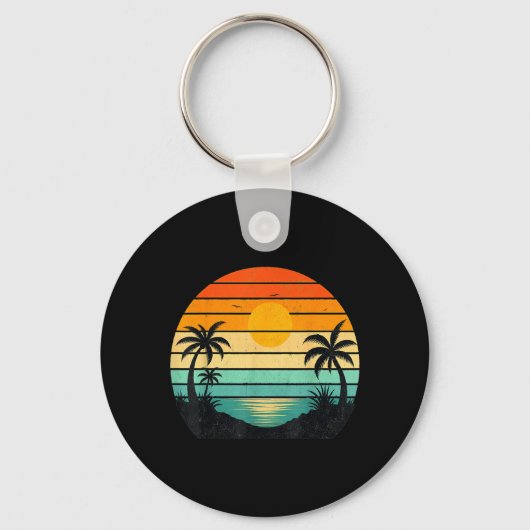 Retro Zonsondergang Palmboom Grafisch Ontwerp Sleutelhanger (Voorkant)