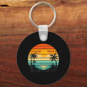 Retro Zonsondergang Palmboom Grafisch Ontwerp Sleutelhanger (Voorkant)