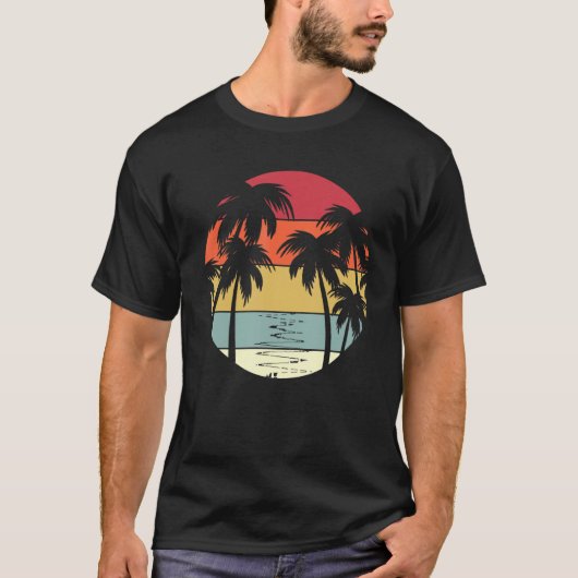 Retro Zonsondergang Palmboom Hawaii Summer Hawai T-shirt (Voorkant)