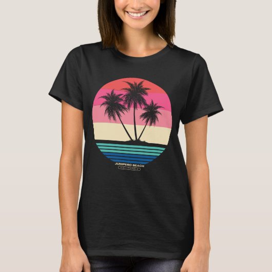Retro Zonsondergang Palmboom Junipero Strand T-shirt (Voorkant)