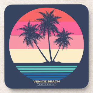 Retro Zonsondergang Palmboom Venice Beach Bier Onderzetter
