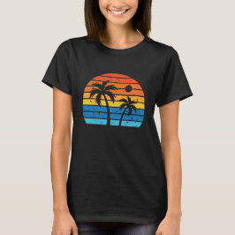 Retro Zonsondergang Palmboom Versleten Strand Sfee T-shirt