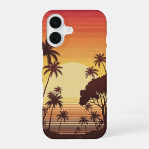 Retro Zonsondergang Palmen Lijnen iPhone 16 Hoesje