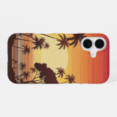 Retro Zonsondergang Palmlijnen iPhone 16 Hoesje (Achterkant horizontaal)