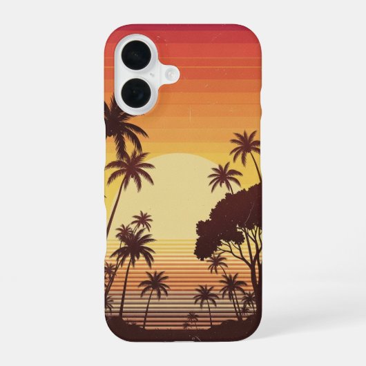 Retro Zonsondergang Palmlijnen iPhone 16 Hoesje (Achterkant)