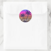 Retro zonsondergang Paradijs Ronde Sticker (Tas)
