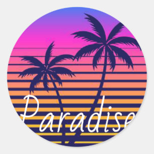Retro zonsondergang Paradijs Ronde Sticker