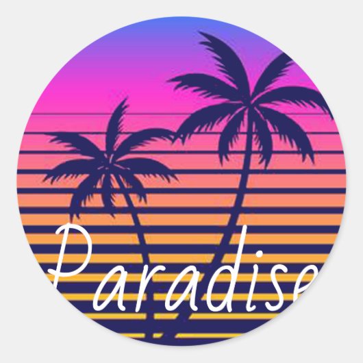 Retro zonsondergang Paradijs Ronde Sticker (Voorkant)