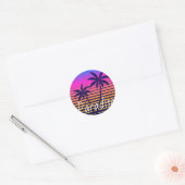Retro zonsondergang Paradijs Ronde Sticker (Envelop)
