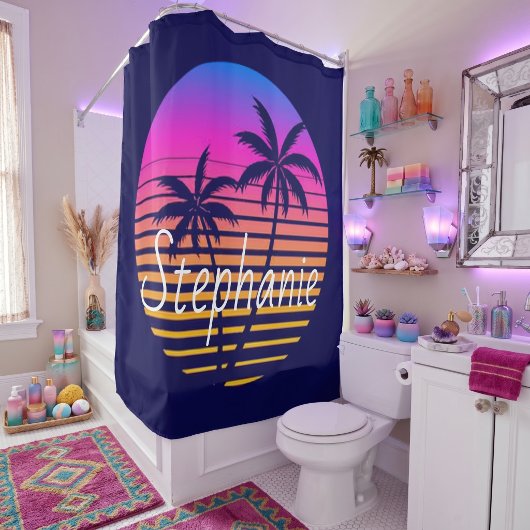 Retro zonsondergang Persoonlijk Douchegordijn