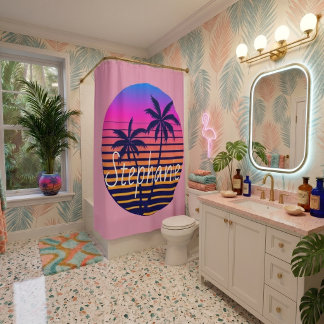 Retro zonsondergang Persoonlijk  Douchegordijn