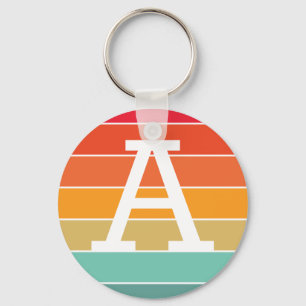 Retro Zonsondergang Persoonlijk Monogram Sleutelhanger