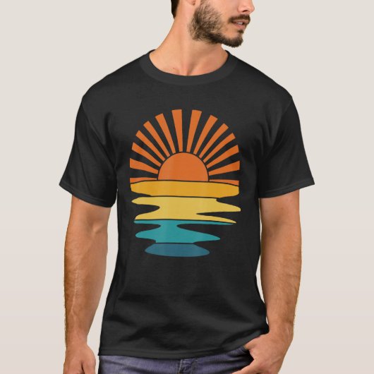 Retro Zonsondergang Rays Wavy Beachy Vibes Summer T-shirt (Voorkant)