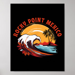 Retro Zonsondergang Rocky Point Mexico Zomer Surfe Poster