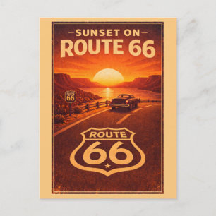 Retro Zonsondergang Route 66 Vintage Reis Schilder Briefkaart