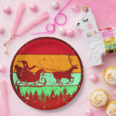 Retro  Zonsondergang Santa Sleigh 9" Papieren Bordje (Feest)
