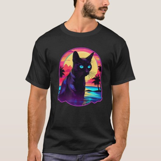 Retro Zonsondergang Siamese Kat T-shirt (Voorkant)