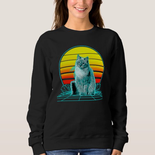 Retro Zonsondergang Siberische Kat Trui (Voorkant)