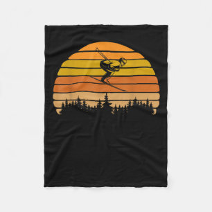 Retro zonsondergang skidesign voor skiërs fleece deken