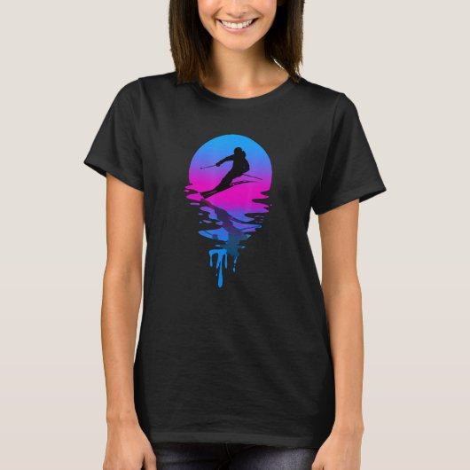  retro zonsondergang skiën t-shirt (Voorkant)