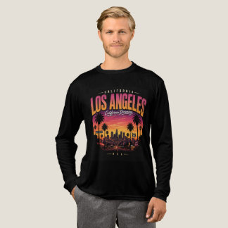 Retro Zonsondergang Skyline Los Angeles Californië Tri-Blend Shirt