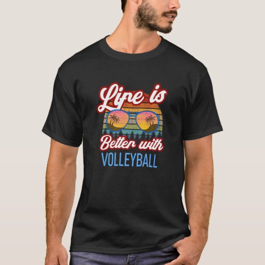 Retro zonsondergang slogan met volleybal t-shirt (Voorkant)