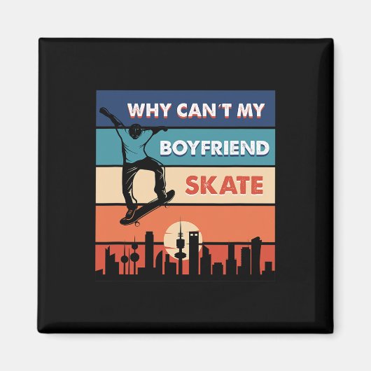 Retro Zonsondergang Stad Skater Magneet (Voorkant)