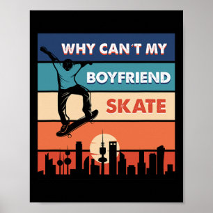 Retro Zonsondergang Stad Skater Poster
