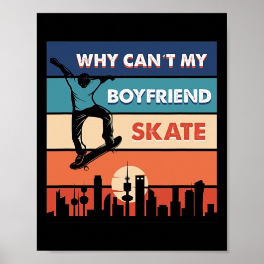 Retro Zonsondergang Stad Skater Poster (Voorkant)
