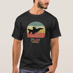 Retro zonsondergang, straaljager, piloot, luchtvaa t-shirt