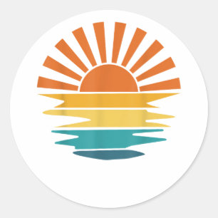 Retro Zonsondergang Stralen Golf Vintage Retro Zon Ronde Sticker